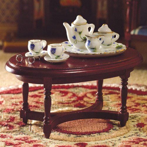 Photos - Doll Accessories Oval Coffee Table  for 12th Scale Dolls House(Mahogany Finish)