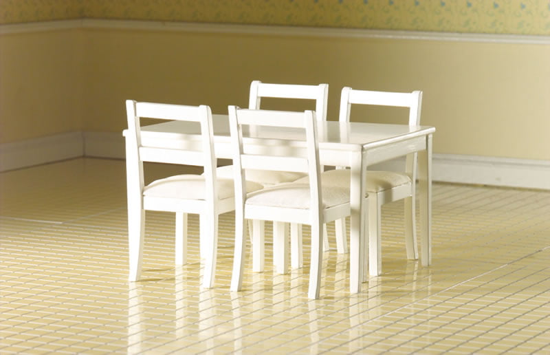 Photos - Doll Accessories White Table and 4 Chairs for 12th Scale Dolls House