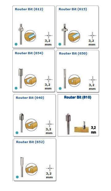 Dremel High Speed Router Bits - for 3.2mm Collet range