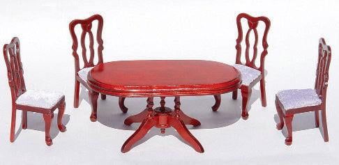 Deluxe Oval Table and 4 Chairs Dark Mahogany Wood for 12th Scale Dolls House
