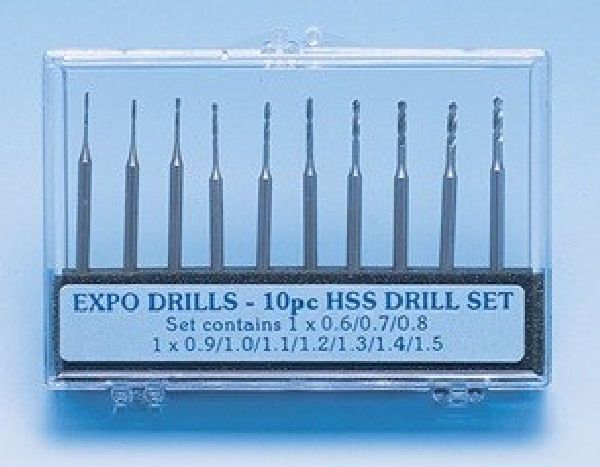 Expo 10 Piece Drill Set 0.6 to 1.5mm