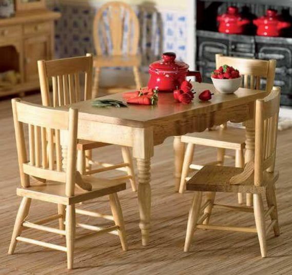 Kitchen Table and Four Chairs for 12th Scale Dolls House