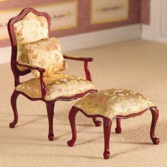 Finely Carved Chair and Stool for 12th Scale Dolls House