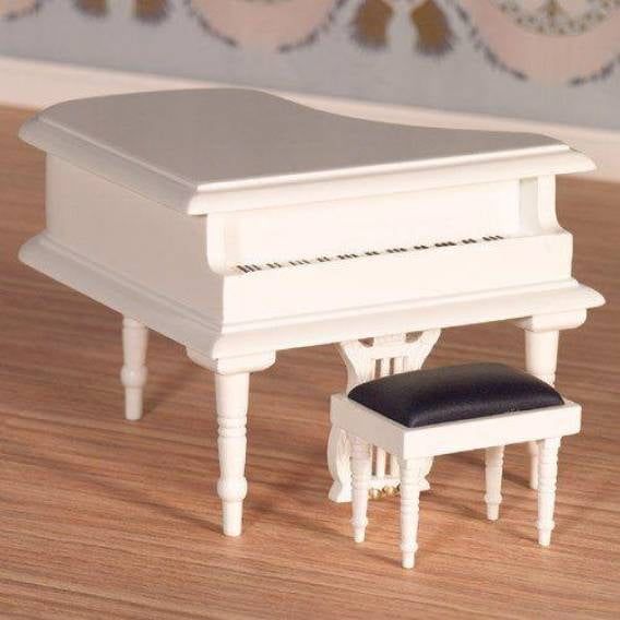 Classical White Grand Piano and Stool
