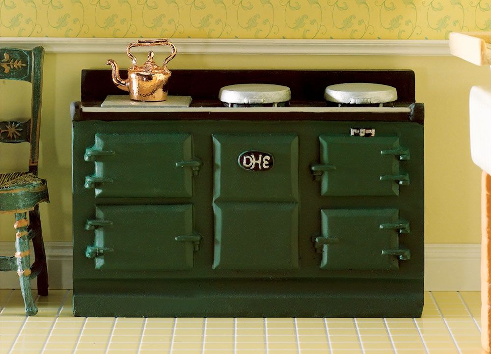 Large Green Aga Style Stove for 12th Scale Dolls House