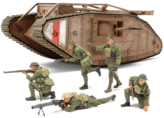 Tamiya 1/35 Scale WW1 British Tank Male Mk.IV Motorised Version With Troops Model Kit