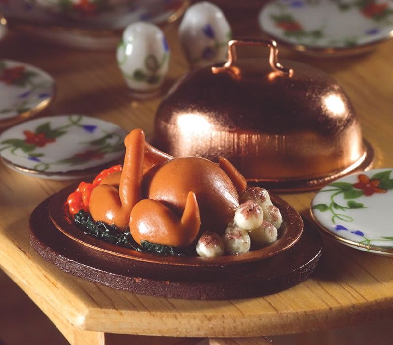 Roast Turkey with Dome Cover for 12th Scale Dolls House