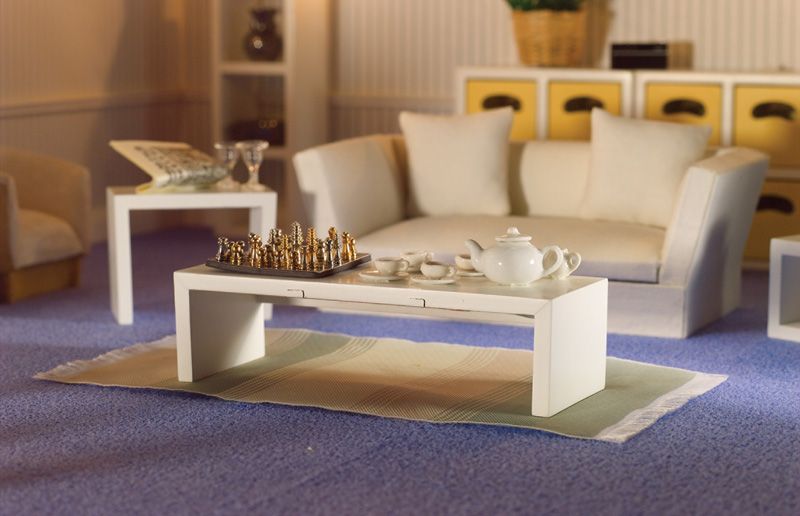 Modern White Low Table/ Shelf for 12th Scale Dolls House
