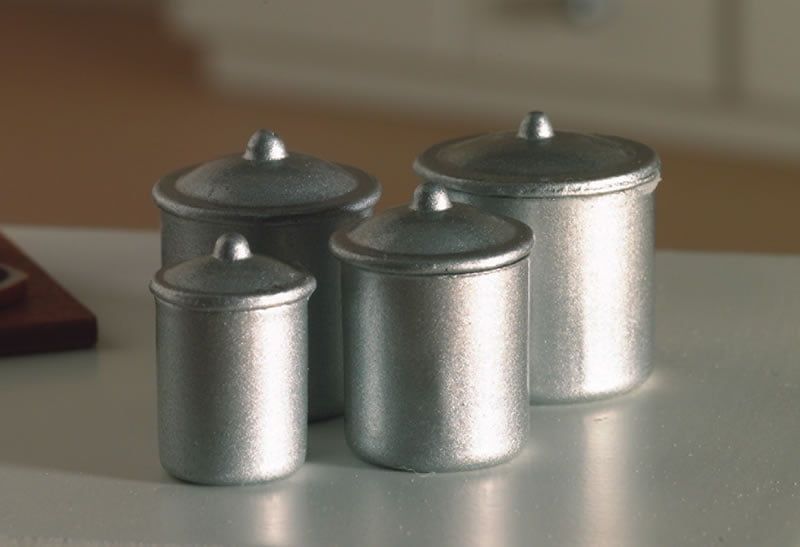 Set of 4 Silver Food Canisters for 12th Scale Dolls House