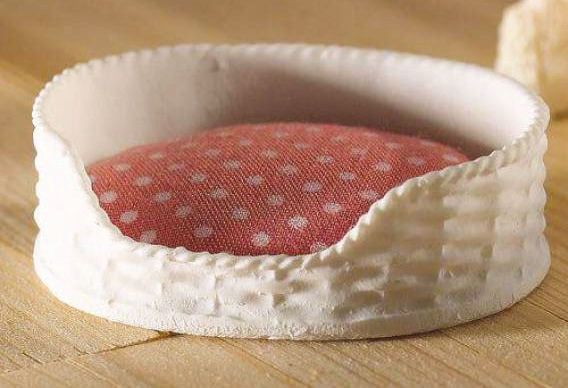 White and Pink Dogs Bed for 12th Scale Dolls House