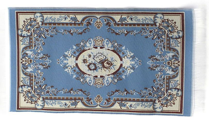 Blue Victoria Rug 17 x 10cm for 12th Scale Dolls House