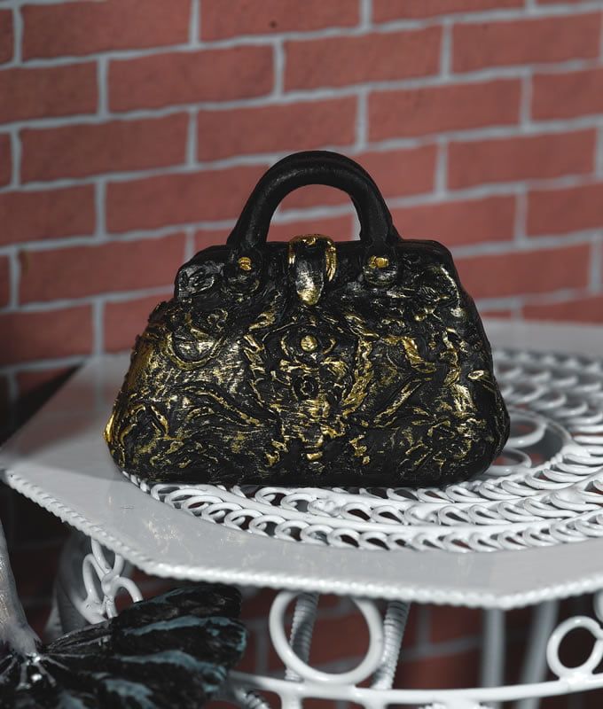 Black and Gold Carpet Bagfor 12th Scale Dolls House
