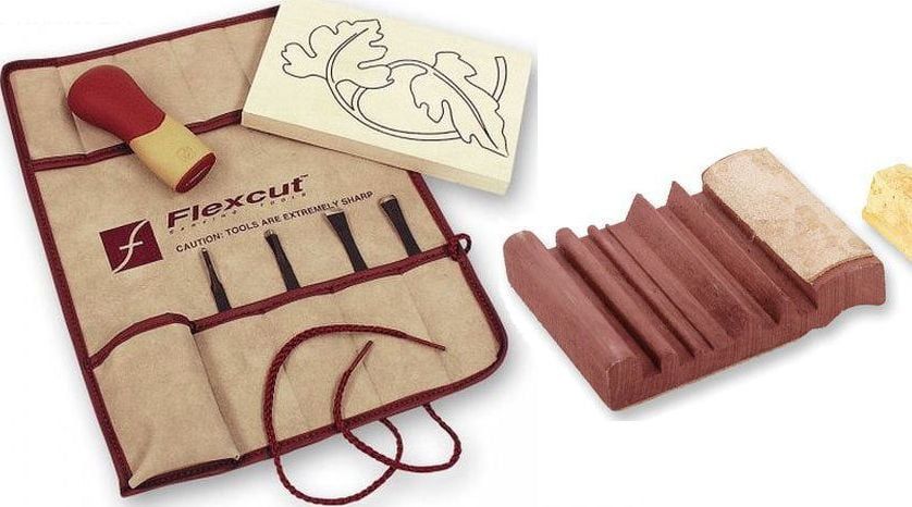 Flexcut 5 Piece Palm Tool Travel Set and Slipstrop Package