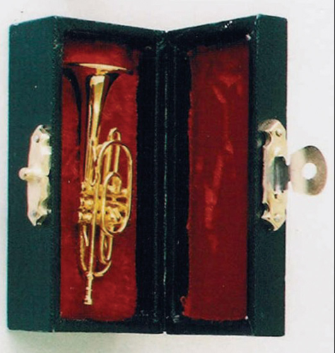 Brass Cornet with Black Case for 12th Scale Dolls House