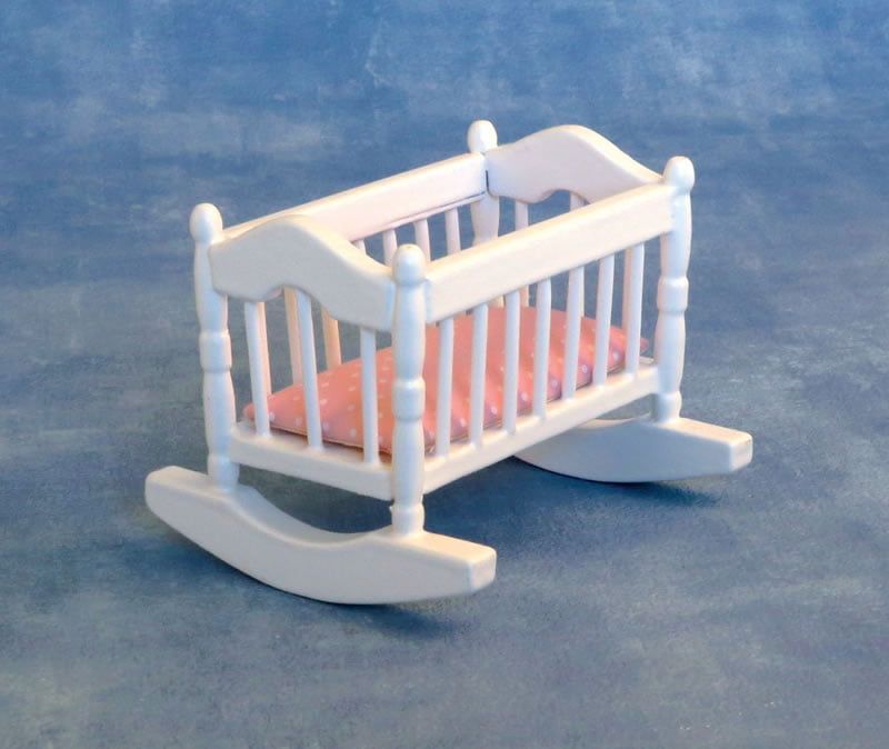 12th Scale White Cradle and Pink Mattress for Dolls Houses 9310 Hobbies