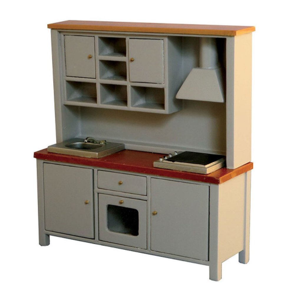 Shaker Style All In One Kitchen System Grey Pine for 12th Scale Dolls House