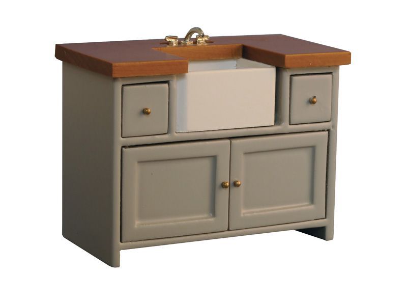 Grey/ Pine Shaker Style Sink Unit for 12th Scale Dolls House