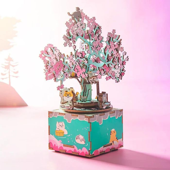 Rolife Cherry Blossom Tree Music Box Wooden Model Kit Hobbies