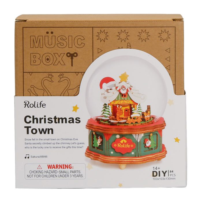 Rolife Christmas Town Music Box Wooden Model Kit Hobbies