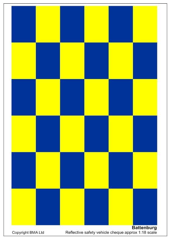 Blue & Yellow Reflective Battenburg Decals - Blue & Yellow Battenburg 1:12