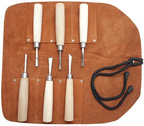 Beber 6 Piece Mini Carving Set in Leather Tool Roll