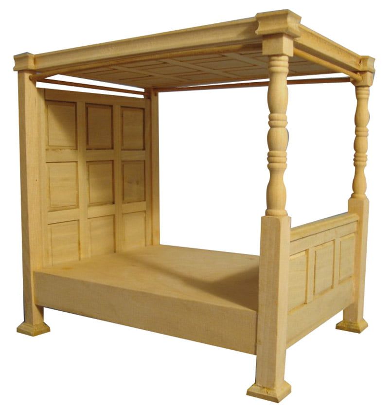 Bare Wood Four Poster Bed for 12th Scale Dolls House