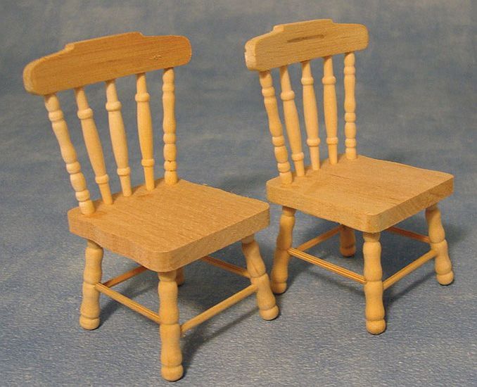 Bare Wood Kitchen Chairs x 2 for 12th Scale Dolls House
