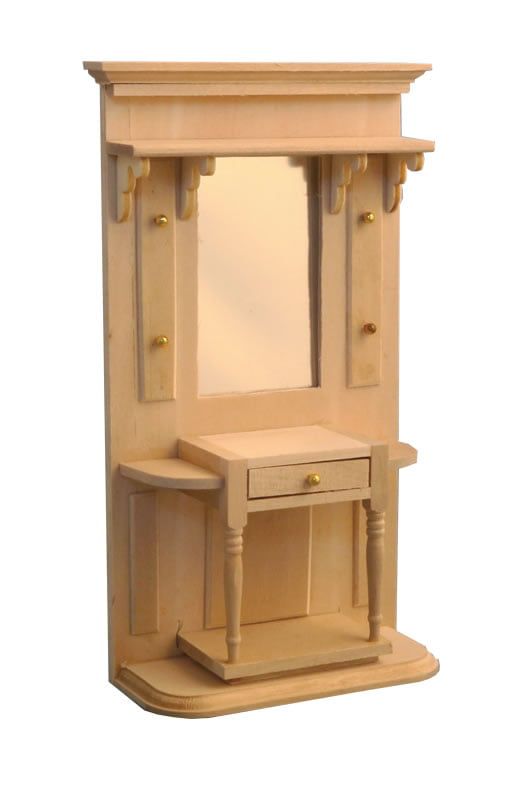 Barewood Hall Stand with Drawer for 12th Scale Dolls House