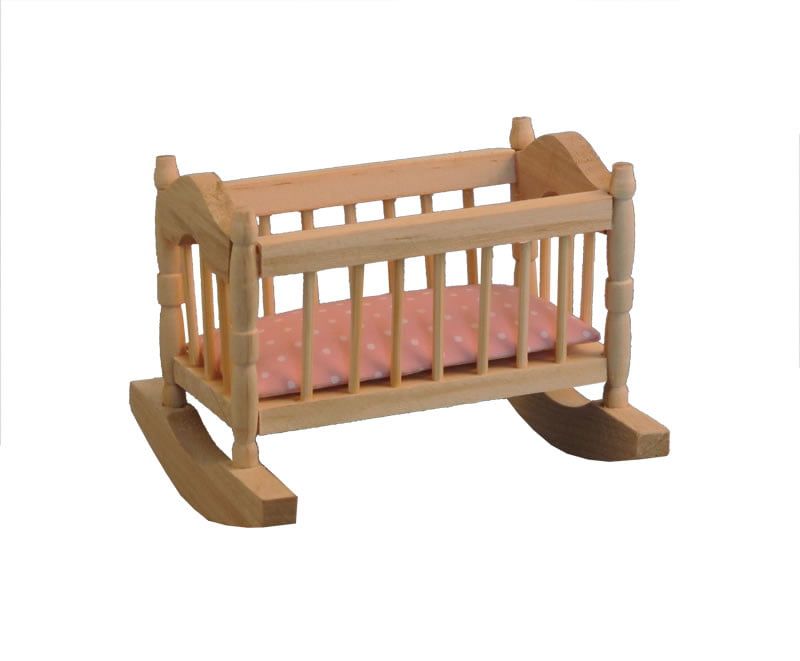 Barewood Cradle and Pink Mattress Cot 12th Scale for Dolls House