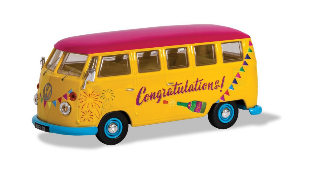 Corgi 1/43 Scale Volkswagen Campervan Congratulations Lets Celebrate Die Cast Model