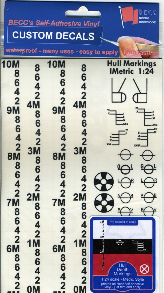 Hull Depth Markings - Metric - Custom Decals - Hull Markings Black 1:24 Scale