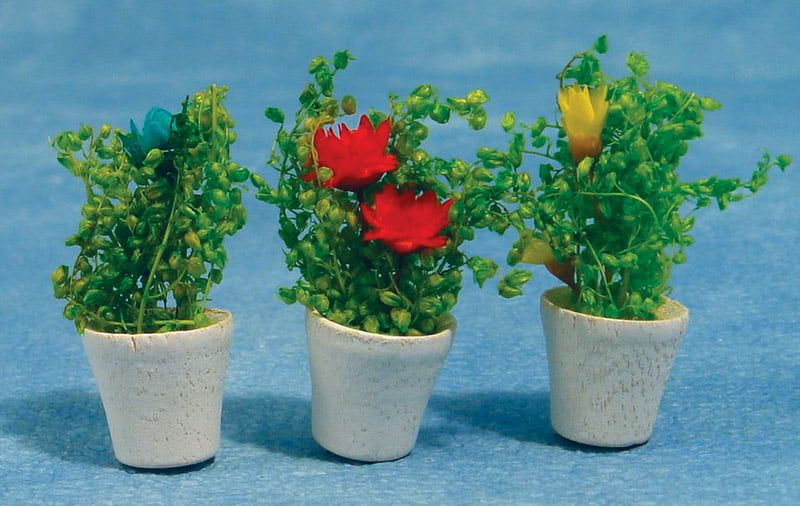 Pots of Flowers x 3 for 12th Scale Dolls House