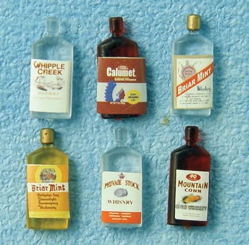 Spirit Bottles x 6 for 12th Scale Dolls House