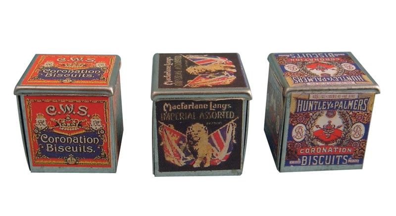 Pack 3 Metal Biscuit Tins for 12th Scale Dolls House