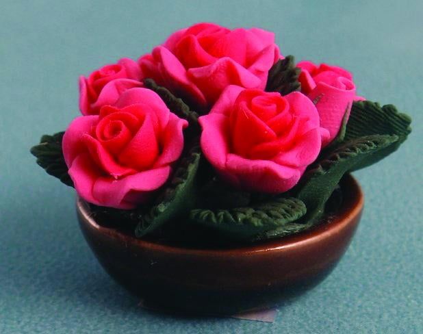 Bowl of Pink Roses for 12th Scale Dolls House