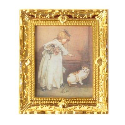 Gold Framed Child and Pet Picture 1 for 12th Scale Dolls House