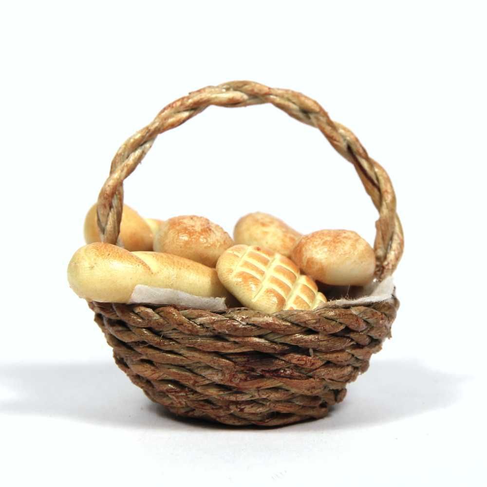 Dollhouse Miniature Holiday Fancy Basket of Bread Bright deLights 1:12 scale 