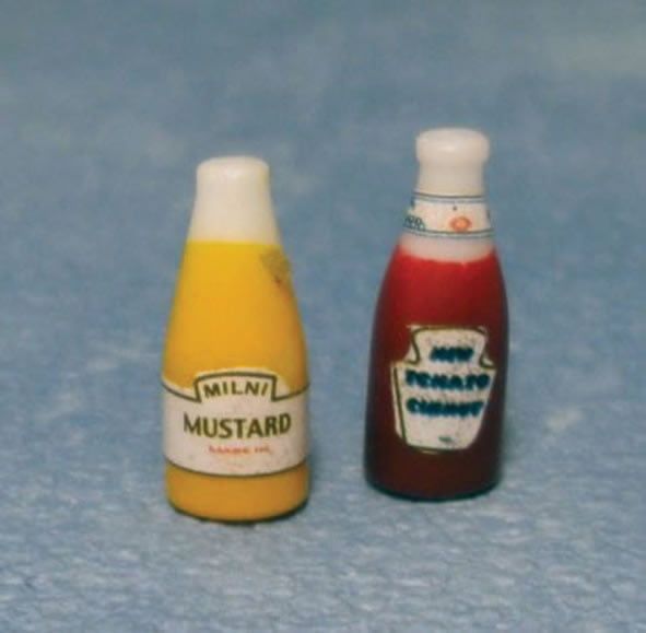 Bottles of Tomato Ketchup and Mustard for 12th Scale Dolls House