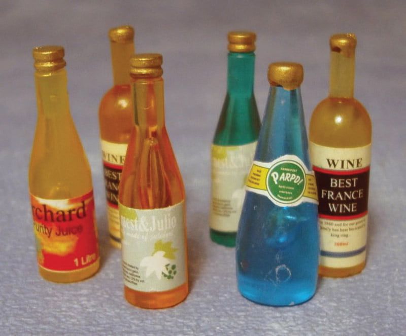 Mixed Wine Bottles x 6 for 12th Scale Dolls House