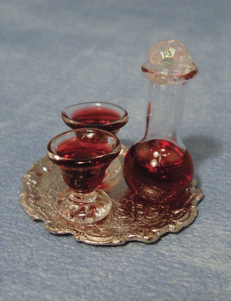 Decanter and Glasses on Tray for 12th Scale Dolls House