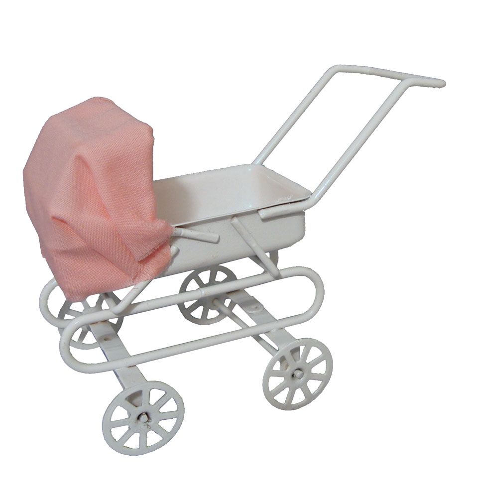 Pink Hooded Pram for 12th Scale Dolls House