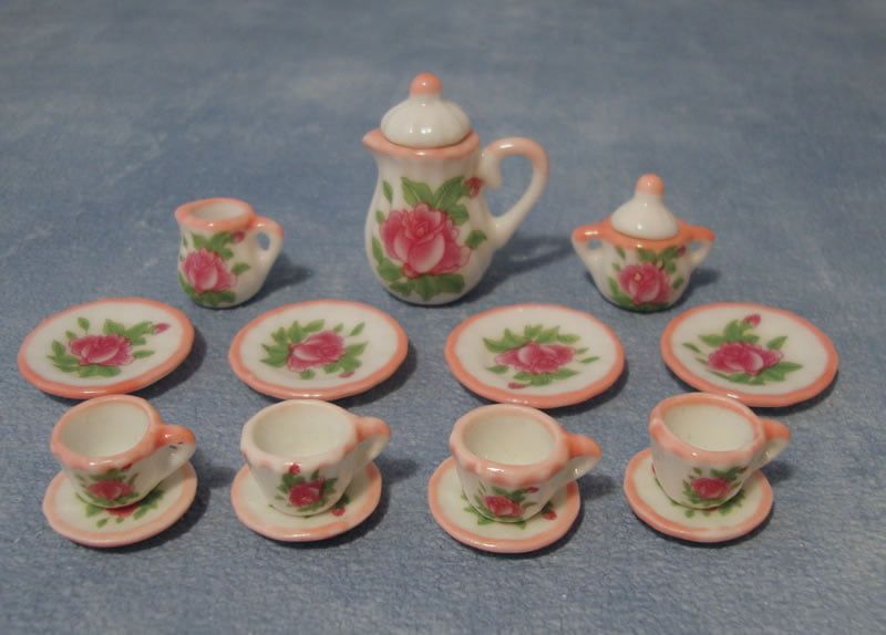 Pink Rose Tea Set for 12th Scale Dolls House