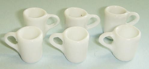 White Mugs x 6 for 12th Scale Dolls House