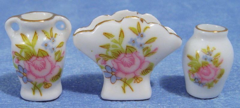 Pink Floral Vase Set of 3 for 12th Scale Dolls House