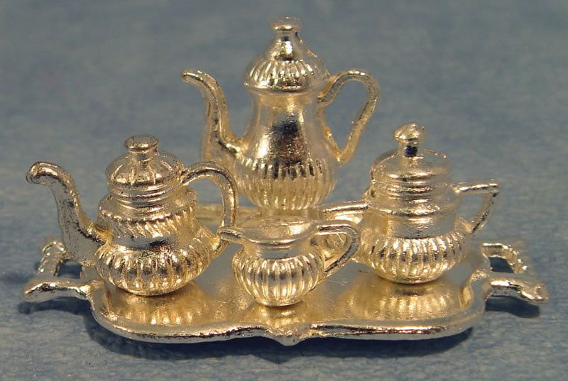 Silver Painted Tea Set for 12th Scale Dolls House