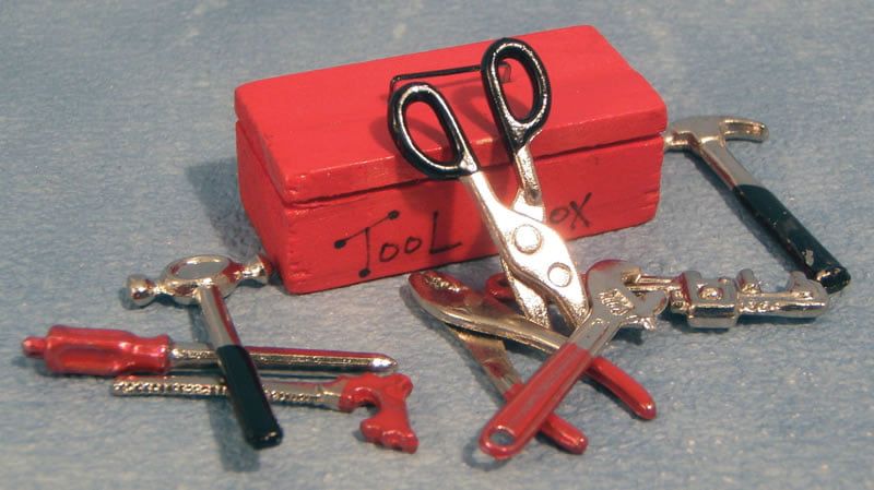 Red Tool Box and Tools for 12th Scale Dolls House