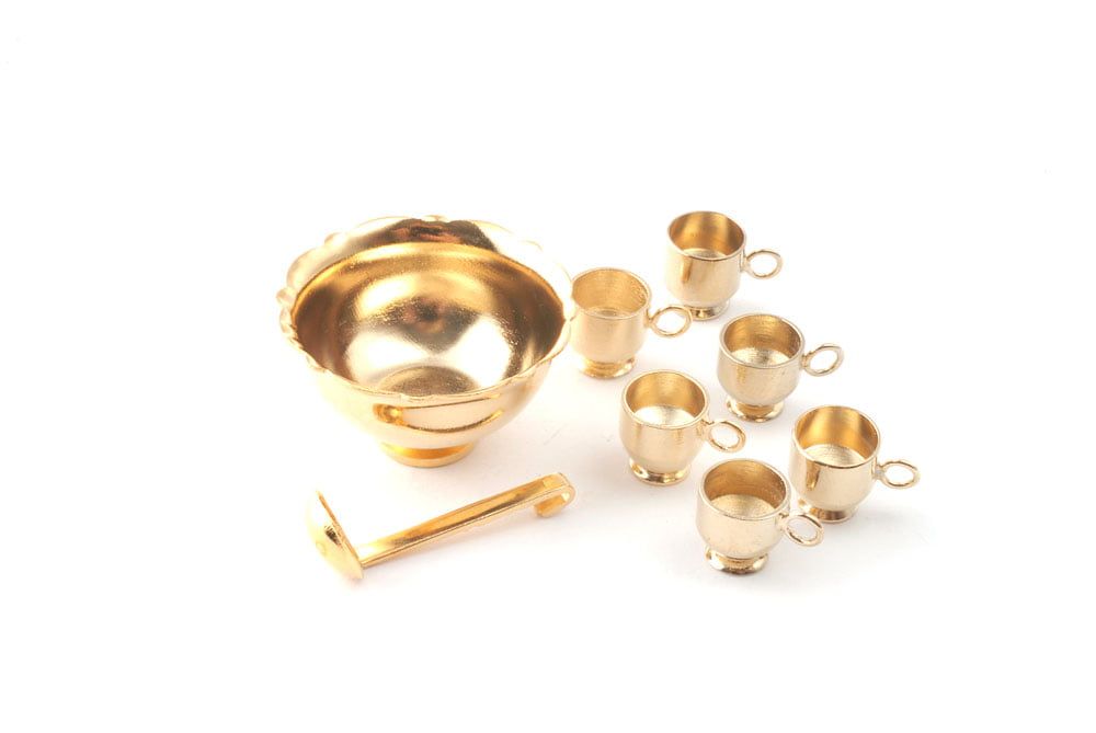 Brass Punch Bowl with Cups for 12th Scale Dolls House