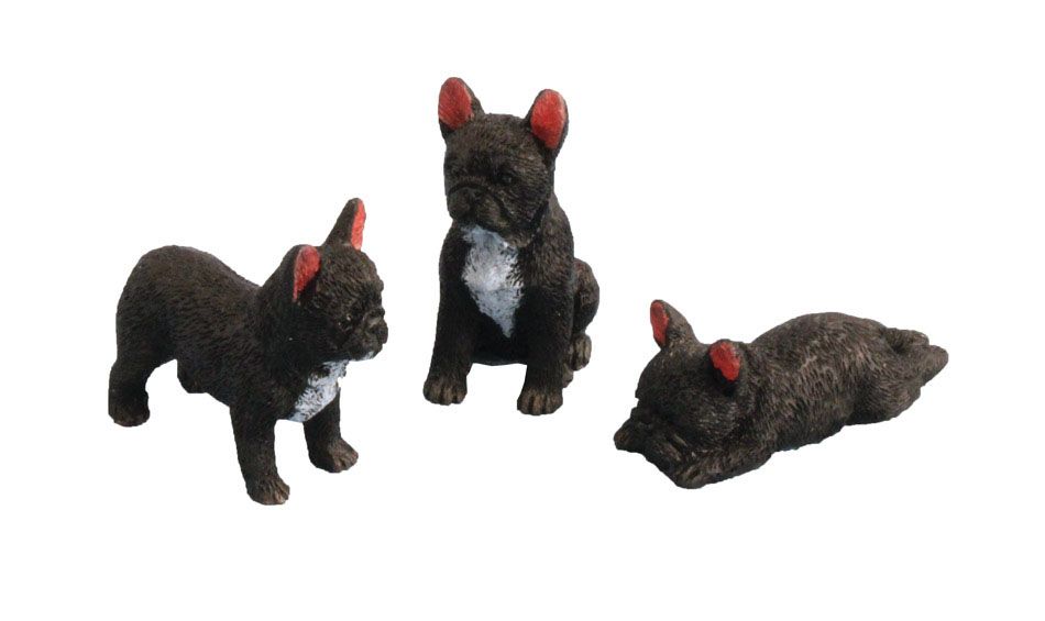 Black French Bulldogs Pk 3 for 12th Scale Dolls House