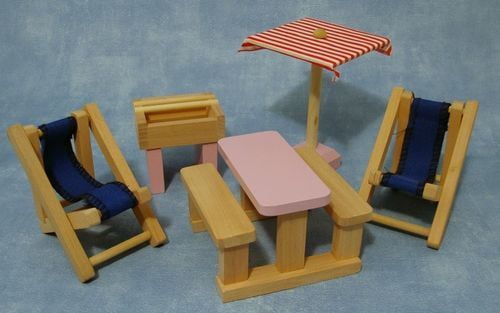 Painted Woodblock Play Furniture Sets (Not to Scale) - Pink Garden Set