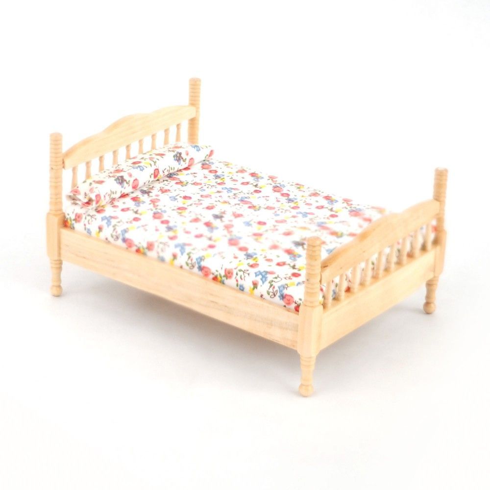 Pine Double Bed for 12th Scale Dolls House